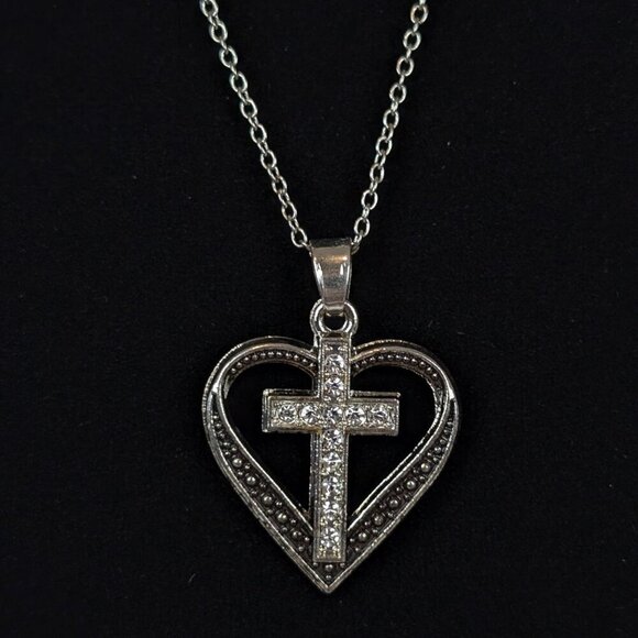 (2/$20) Dainty Heart Cross Pendant Necklace - Picture 3 of 6